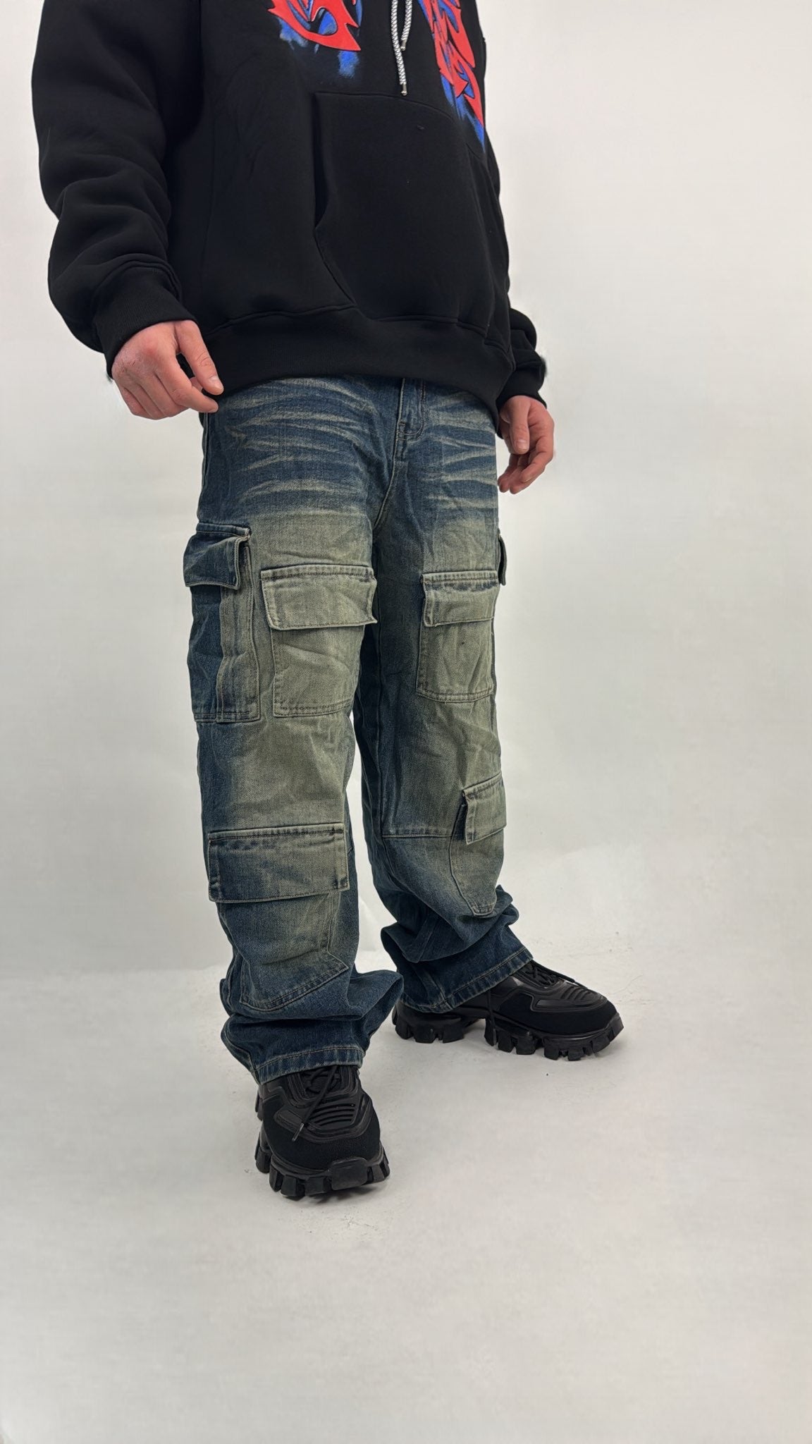 JEANS CARGO OCEAN BLU