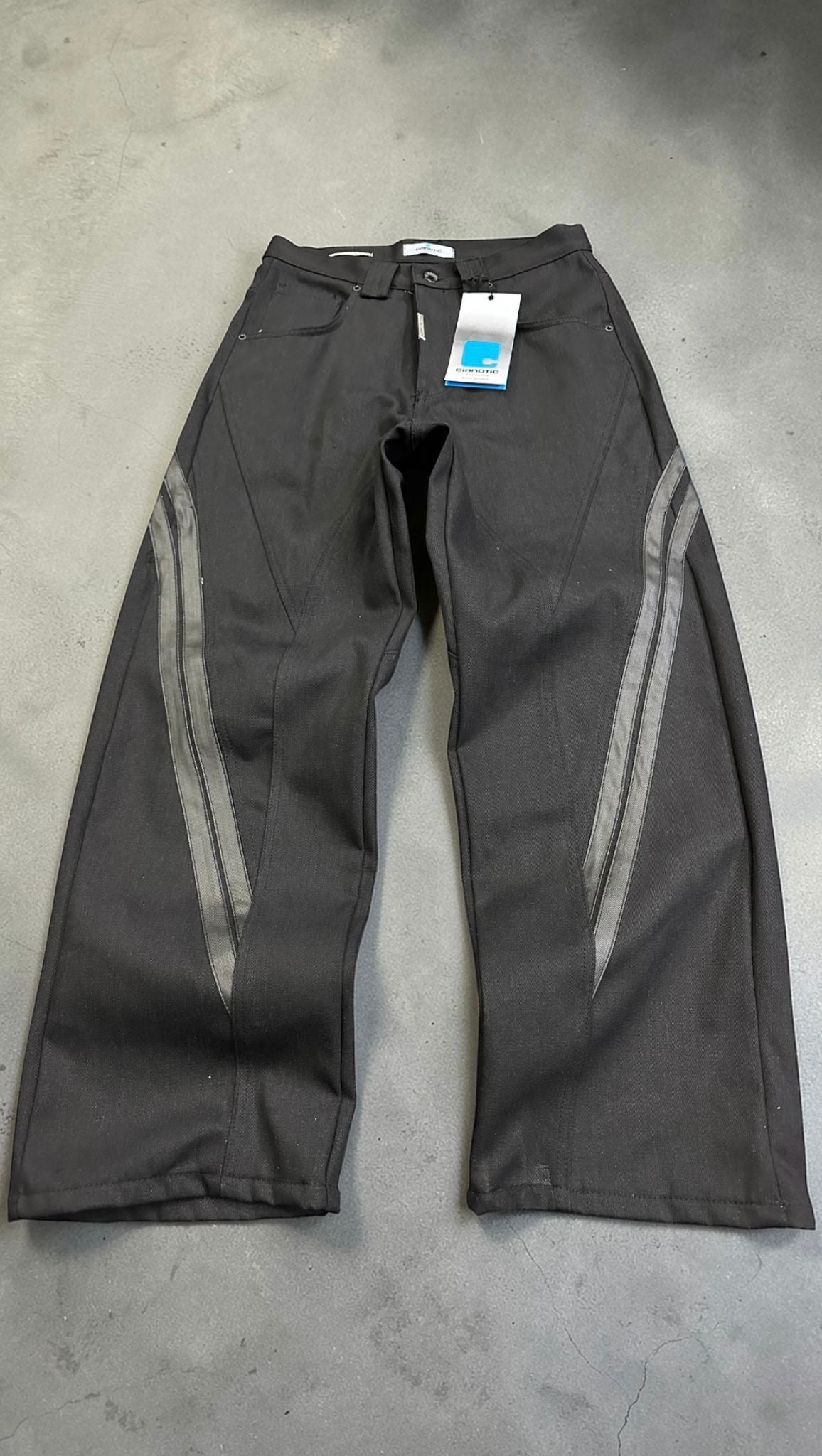 JEANS BAGGY STRIPES INSERTI IN PELLE CIANOTIC