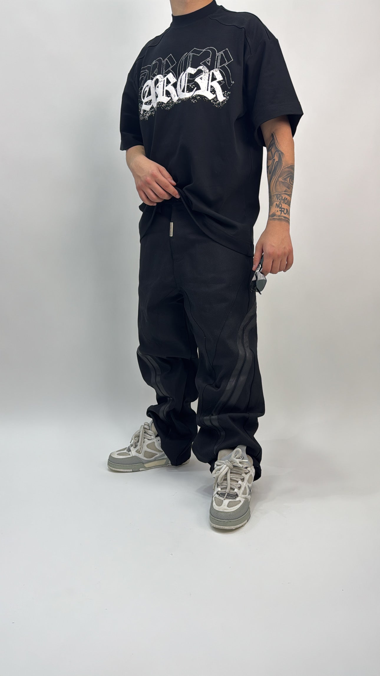 JEANS BAGGY STRIPES INSERTI IN PELLE CIANOTIC