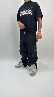 JEANS BAGGY STRIPES INSERTI IN PELLE CIANOTIC