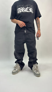 JEANS BAGGY STRIPES INSERTI IN PELLE CIANOTIC